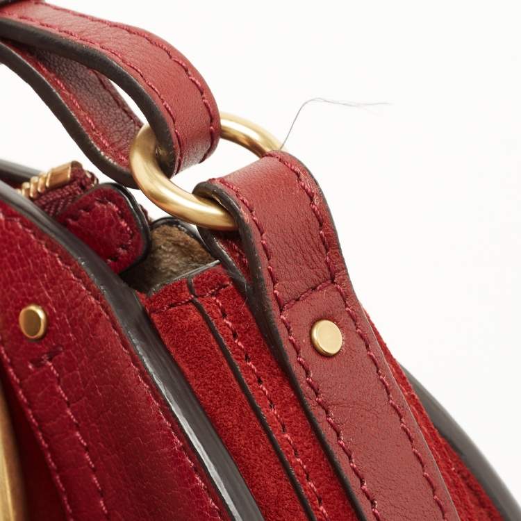 Pre Owned Chloe Maroon Leather and Suede Small Pixie Round Crossbody Bag