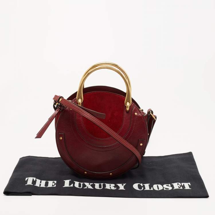 Pre Owned Chloe Maroon Leather and Suede Small Pixie Round Crossbody Bag