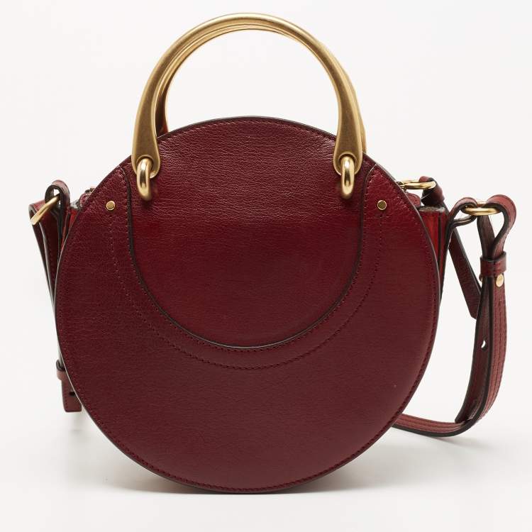 Pre Owned Chloe Maroon Leather and Suede Small Pixie Round Crossbody Bag
