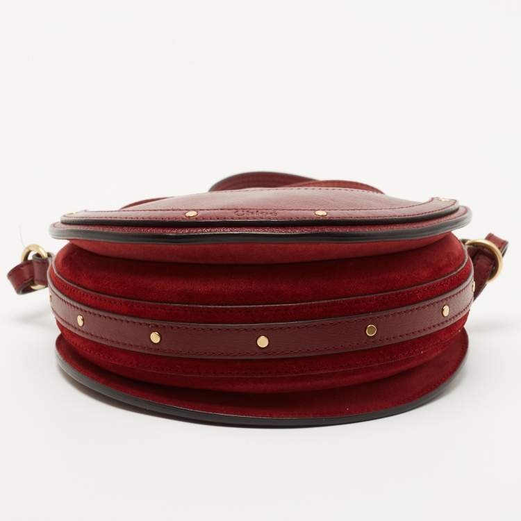 Pre Owned Chloe Maroon Leather and Suede Small Pixie Round Crossbody Bag