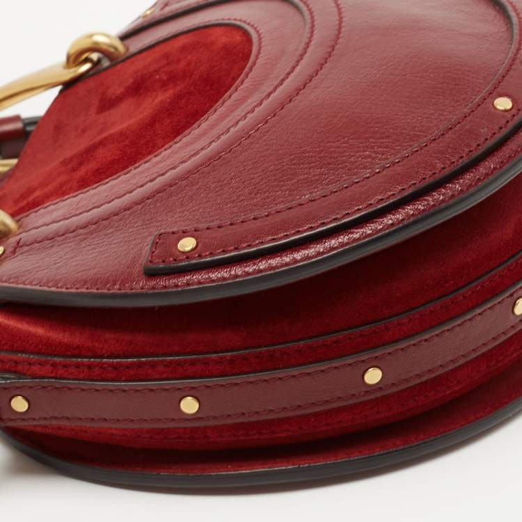 Pre Owned Chloe Maroon Leather and Suede Small Pixie Round Crossbody Bag