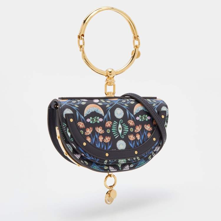 Pre Owned Chloe Multicolor Floral Print Leather Small Nile Bracelet Minaudiere Bag 
