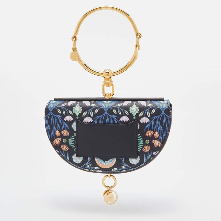 Pre Owned Chloe Multicolor Floral Print Leather Small Nile Bracelet Minaudiere Bag 