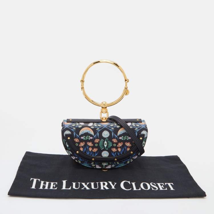Pre Owned Chloe Multicolor Floral Print Leather Small Nile Bracelet Minaudiere Bag 