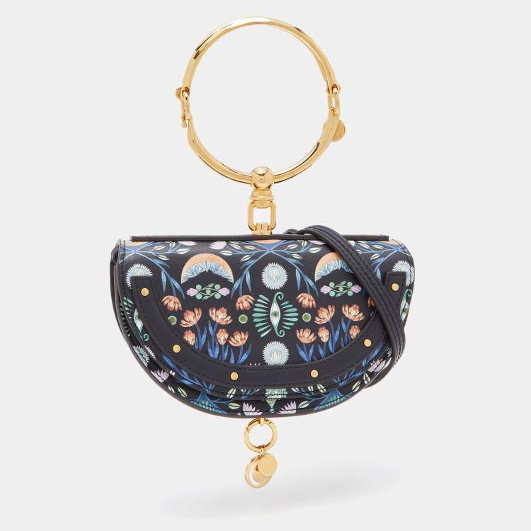 Pre Owned Chloe Multicolor Floral Print Leather Small Nile Bracelet Minaudiere Bag 