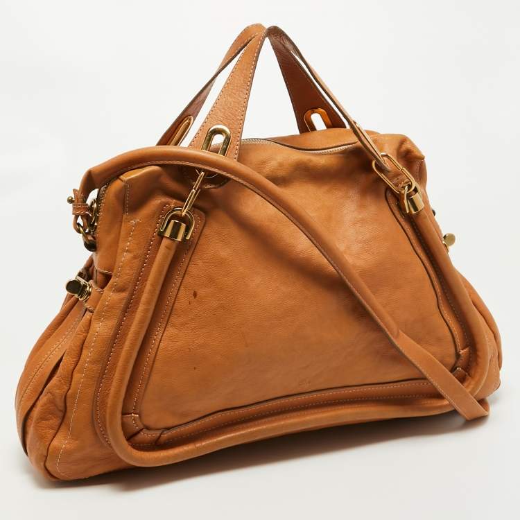 Pre Owned Chloe Tan Leather Large Paraty Shoulder Bag