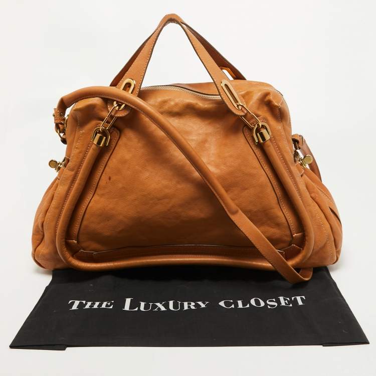 Pre Owned Chloe Tan Leather Large Paraty Shoulder Bag
