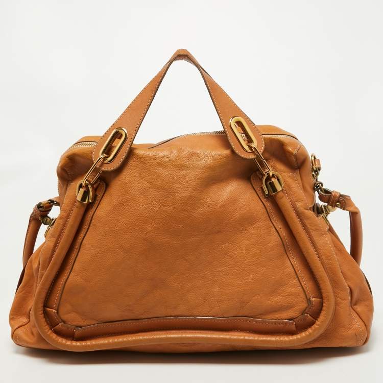 Pre Owned Chloe Tan Leather Large Paraty Shoulder Bag
