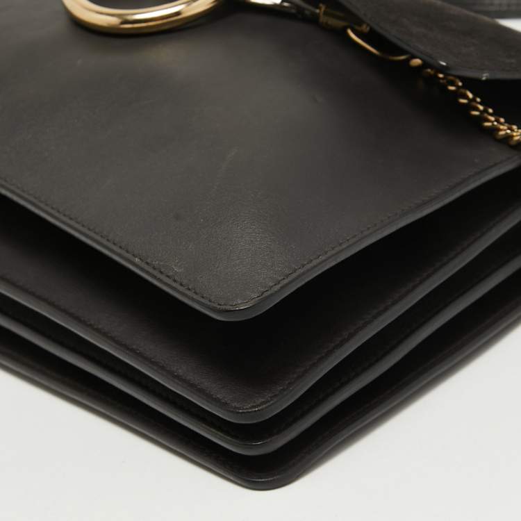 مملوكة مسبقًا Chloe Dark Grey Suede and Leather Medium Faye Shoulder Bag