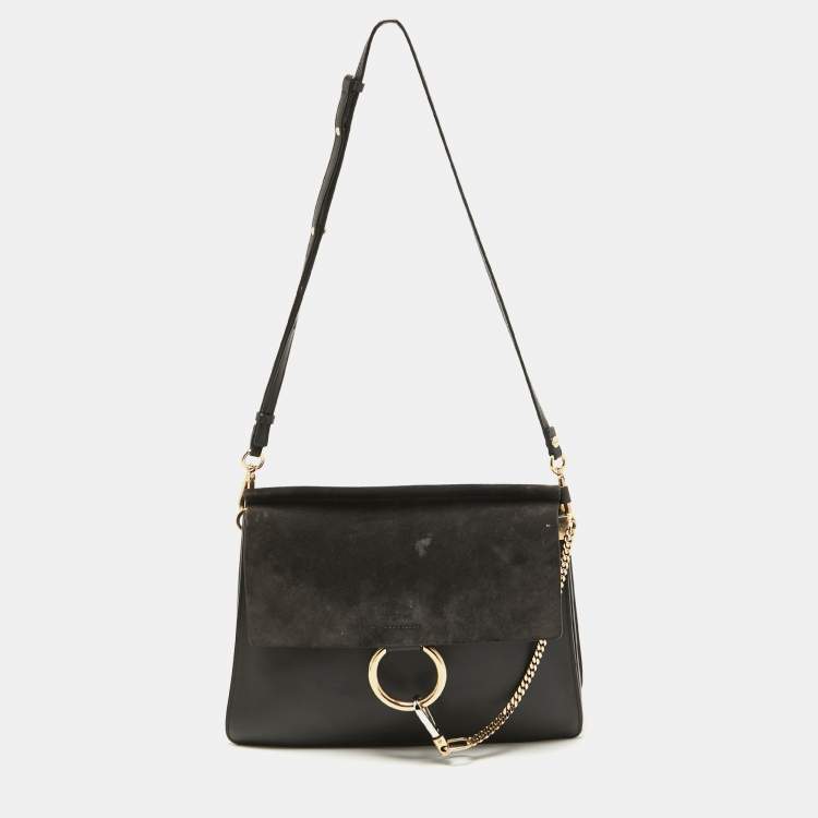مملوكة مسبقًا Chloe Dark Grey Suede and Leather Medium Faye Shoulder Bag