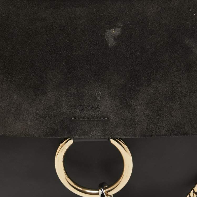 مملوكة مسبقًا Chloe Dark Grey Suede and Leather Medium Faye Shoulder Bag