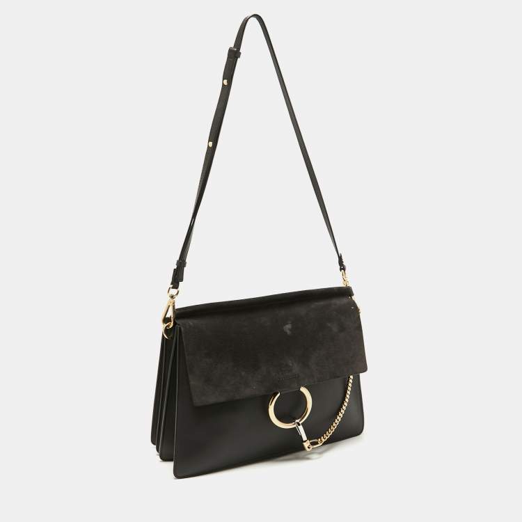 مملوكة مسبقًا Chloe Dark Grey Suede and Leather Medium Faye Shoulder Bag