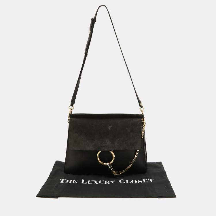 مملوكة مسبقًا Chloe Dark Grey Suede and Leather Medium Faye Shoulder Bag