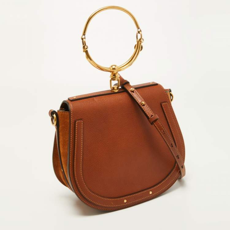 Pre Owned Chloe Brown Leather and Suede Medium Nile Bracelet Top Handle Bag