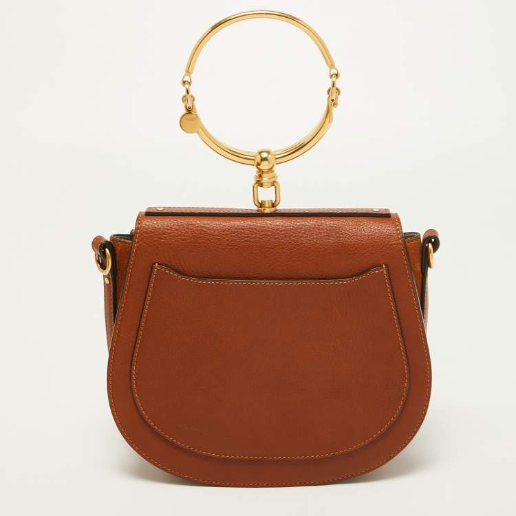 Pre Owned Chloe Brown Leather and Suede Medium Nile Bracelet Top Handle Bag