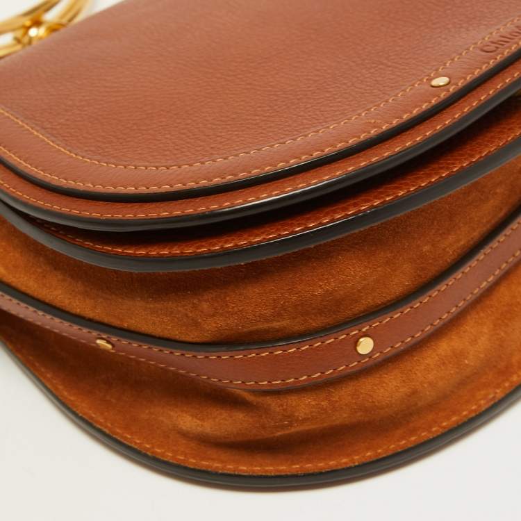 Pre Owned Chloe Brown Leather and Suede Medium Nile Bracelet Top Handle Bag
