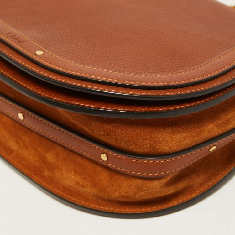 Pre Owned Chloe Brown Leather and Suede Medium Nile Bracelet Top Handle Bag