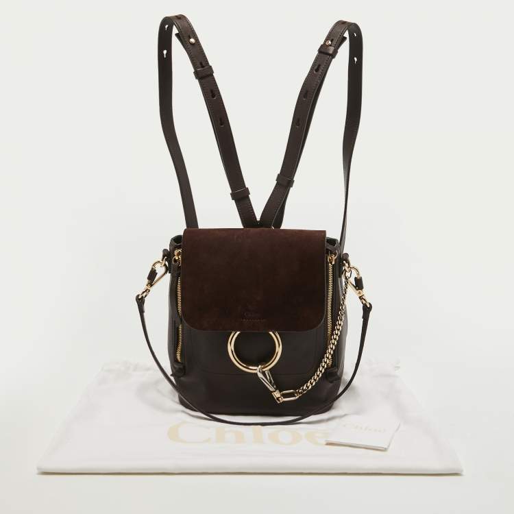 Pre Owned Chloe Brown Leather and Suede Small Faye Daye Backpack