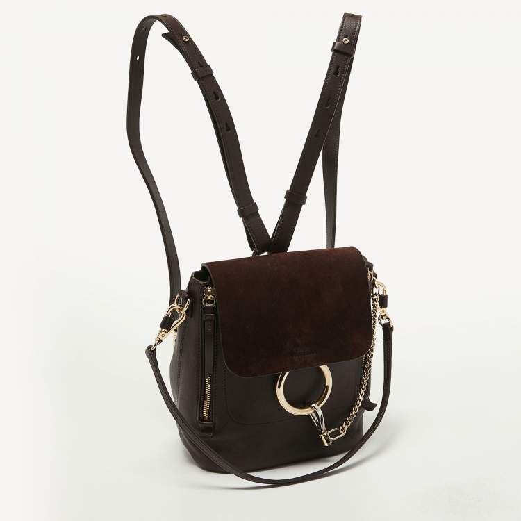 Pre Owned Chloe Brown Leather and Suede Small Faye Daye Backpack