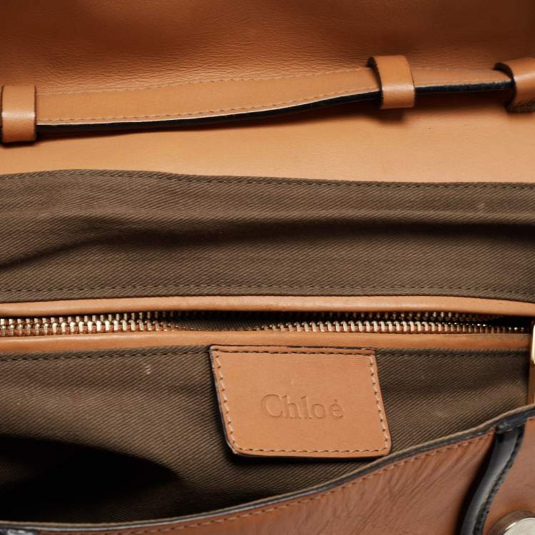 Pre Owned Chloe Tan/Black Patent and Leather Flap Shoulder Bag