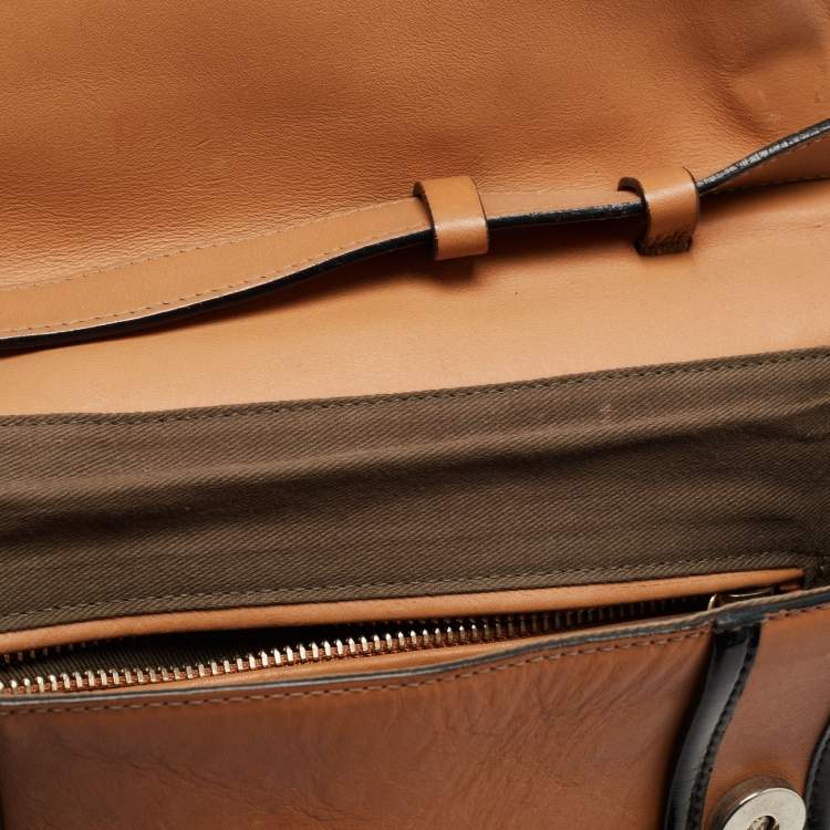 Pre Owned Chloe Tan/Black Patent and Leather Flap Shoulder Bag