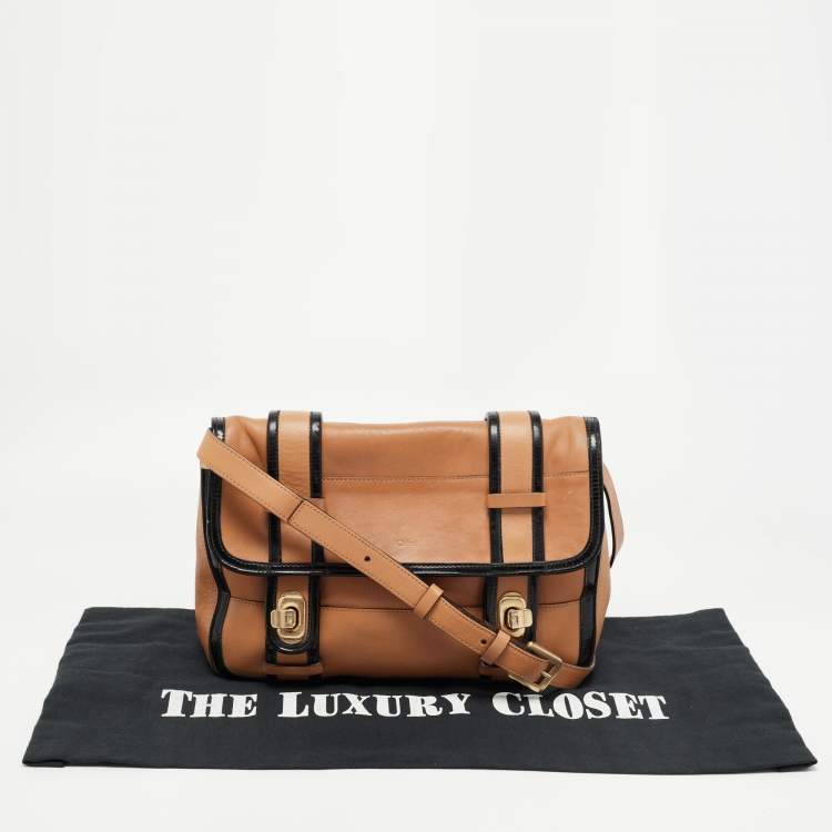 Pre Owned Chloe Tan/Black Patent and Leather Flap Shoulder Bag