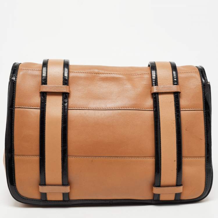 Pre Owned Chloe Tan/Black Patent and Leather Flap Shoulder Bag