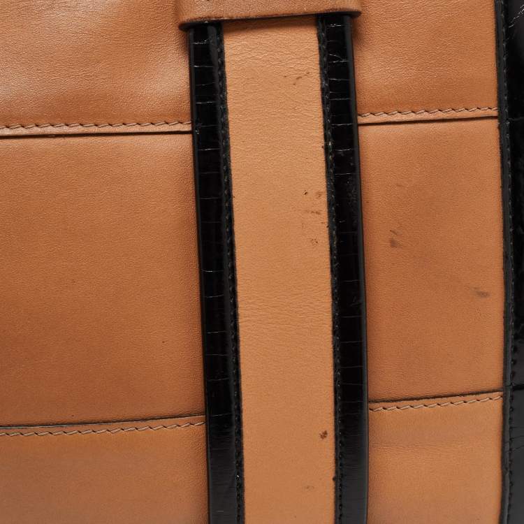 Pre Owned Chloe Tan/Black Patent and Leather Flap Shoulder Bag