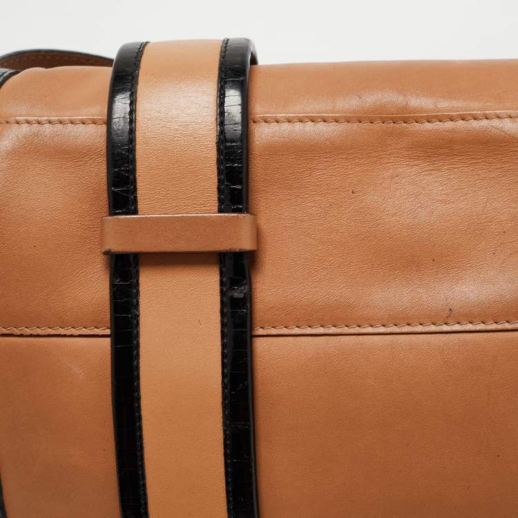Pre Owned Chloe Tan/Black Patent and Leather Flap Shoulder Bag