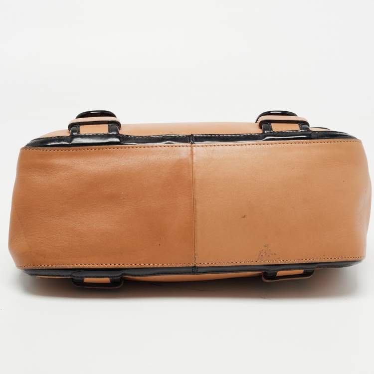 Pre Owned Chloe Tan/Black Patent and Leather Flap Shoulder Bag