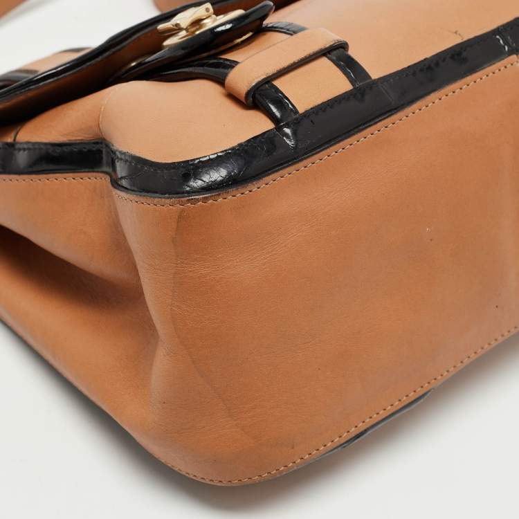 Pre Owned Chloe Tan/Black Patent and Leather Flap Shoulder Bag