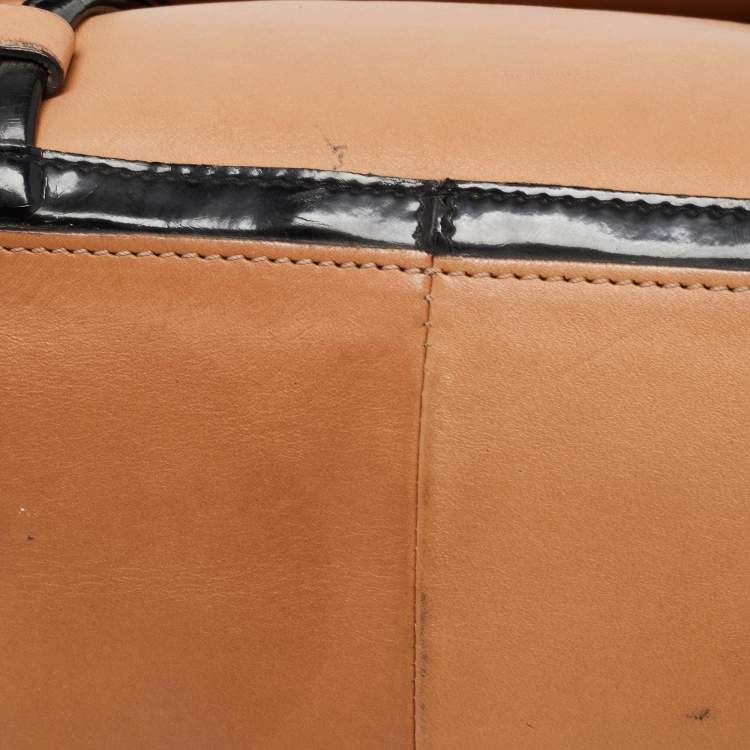 Pre Owned Chloe Tan/Black Patent and Leather Flap Shoulder Bag