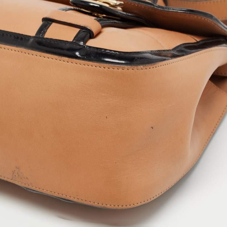 Pre Owned Chloe Tan/Black Patent and Leather Flap Shoulder Bag