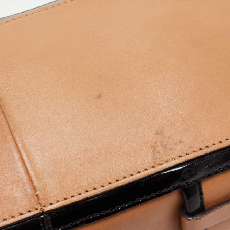 Pre Owned Chloe Tan/Black Patent and Leather Flap Shoulder Bag