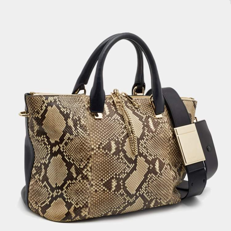 Pre Owned Chloe Black/Beige Python and Leather Medium Baylee Tote