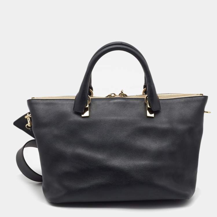 Pre Owned Chloe Black/Beige Python and Leather Medium Baylee Tote