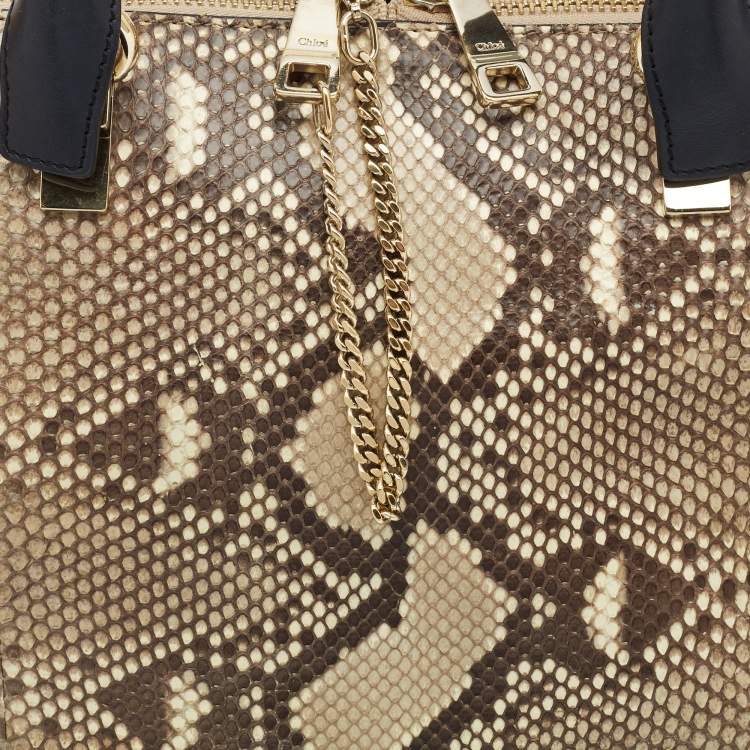 Pre Owned Chloe Black/Beige Python and Leather Medium Baylee Tote