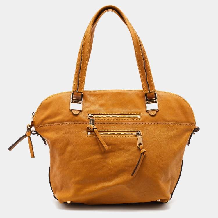 Pre Owned Chloe Tan Leather Angie Hobo
