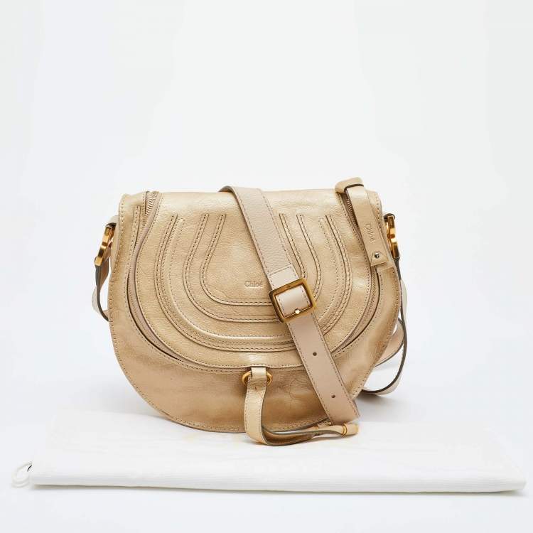 Pre Owned Chloe Metallic Beige Leather Medium Marcie Crossbody Bag
