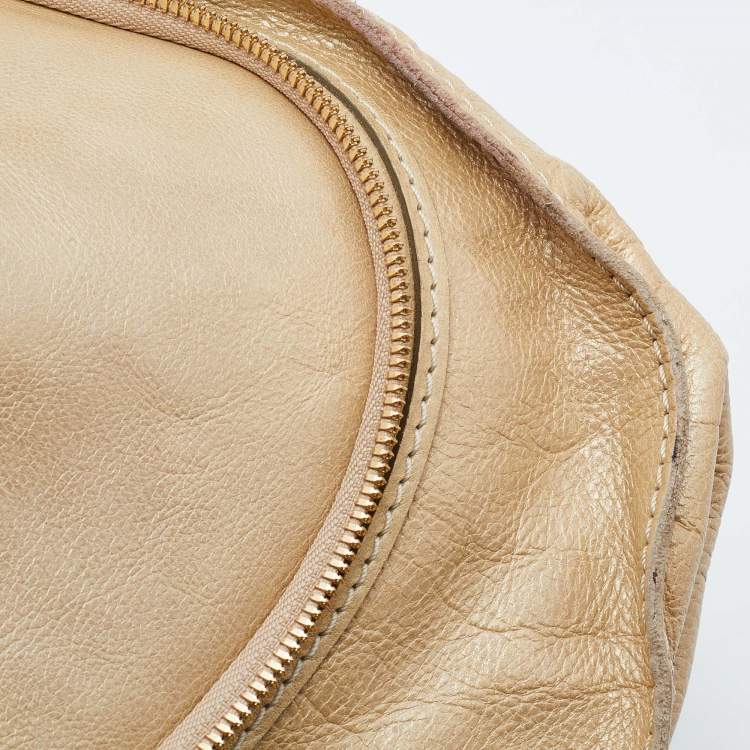 Pre Owned Chloe Metallic Beige Leather Medium Marcie Crossbody Bag