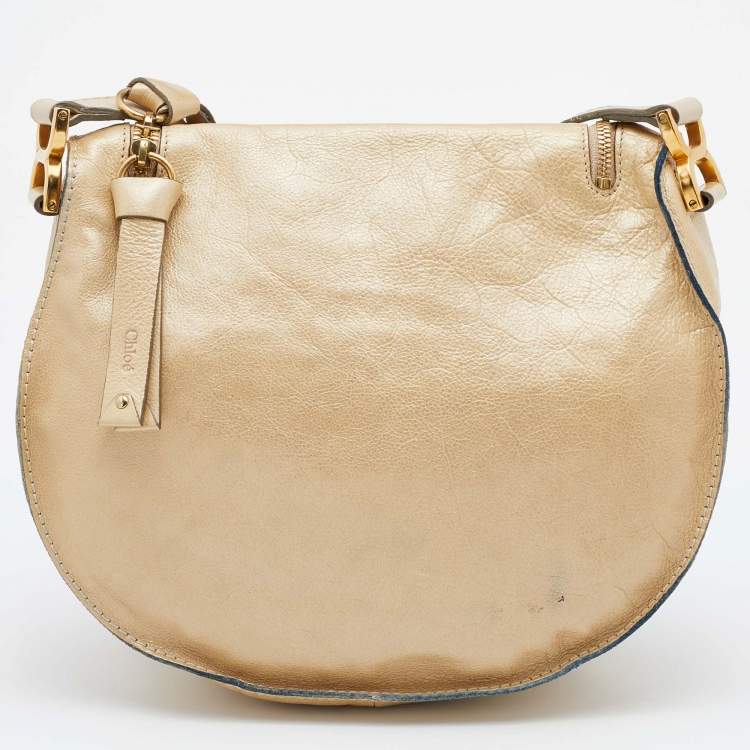 Pre Owned Chloe Metallic Beige Leather Medium Marcie Crossbody Bag