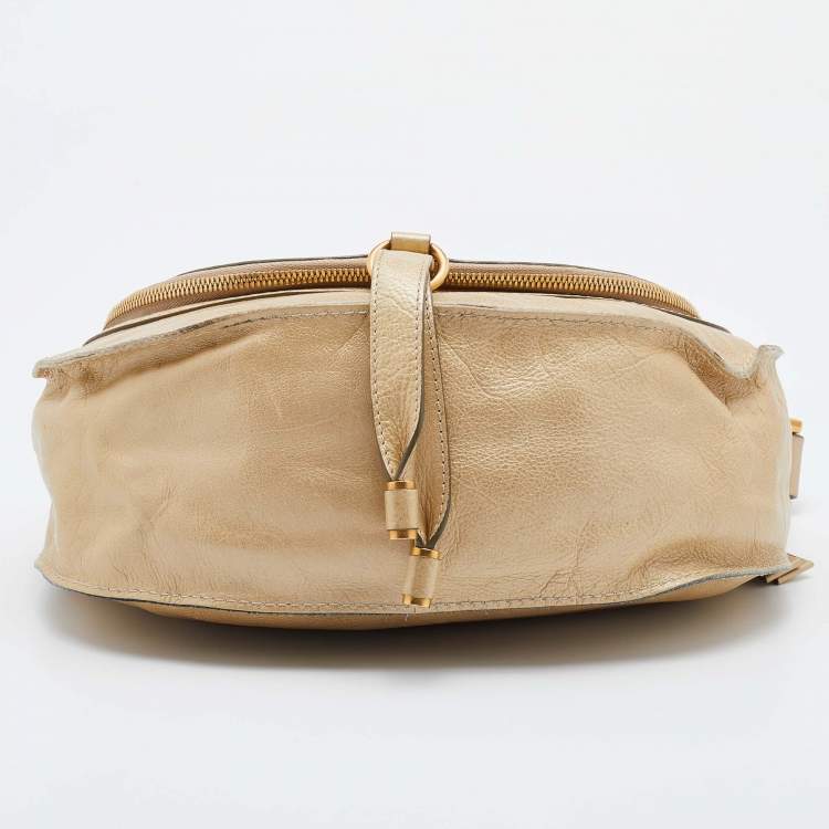 Pre Owned Chloe Metallic Beige Leather Medium Marcie Crossbody Bag