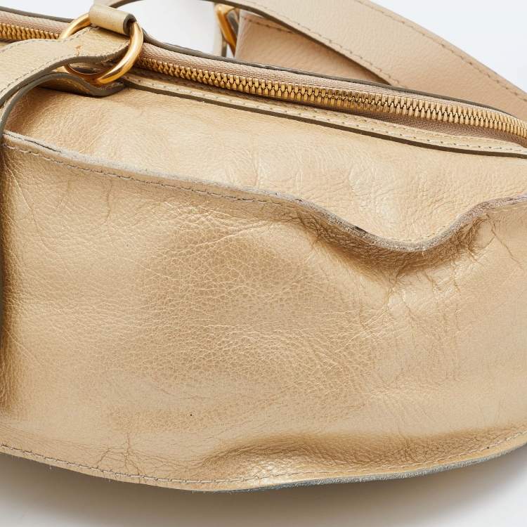 Pre Owned Chloe Metallic Beige Leather Medium Marcie Crossbody Bag