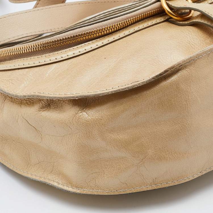 Pre Owned Chloe Metallic Beige Leather Medium Marcie Crossbody Bag