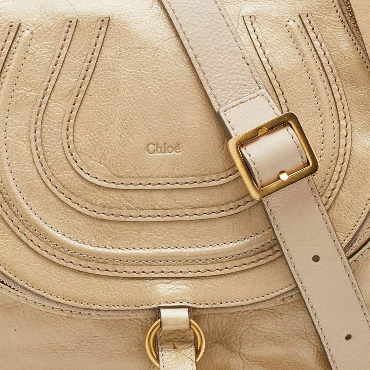 Pre Owned Chloe Metallic Beige Leather Medium Marcie Crossbody Bag