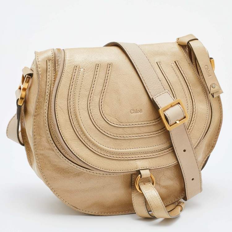 Pre Owned Chloe Metallic Beige Leather Medium Marcie Crossbody Bag