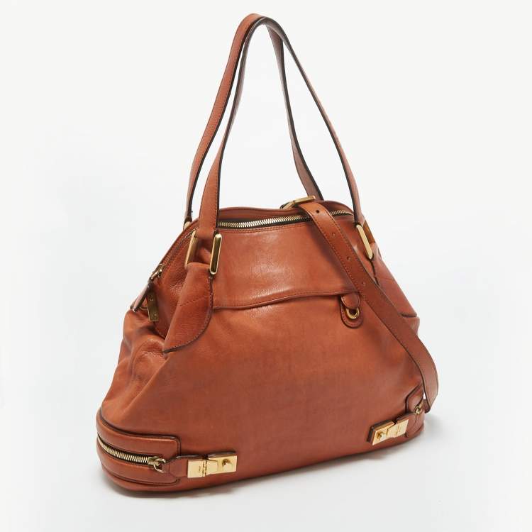 Pre Owned Chloe Brown Leather Double Zip Shoulder Bag