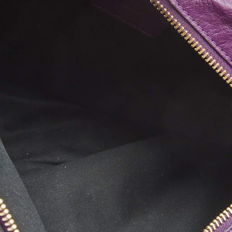 Pre Owned Chloe Purple Leather Milton Triple Chain Hobo