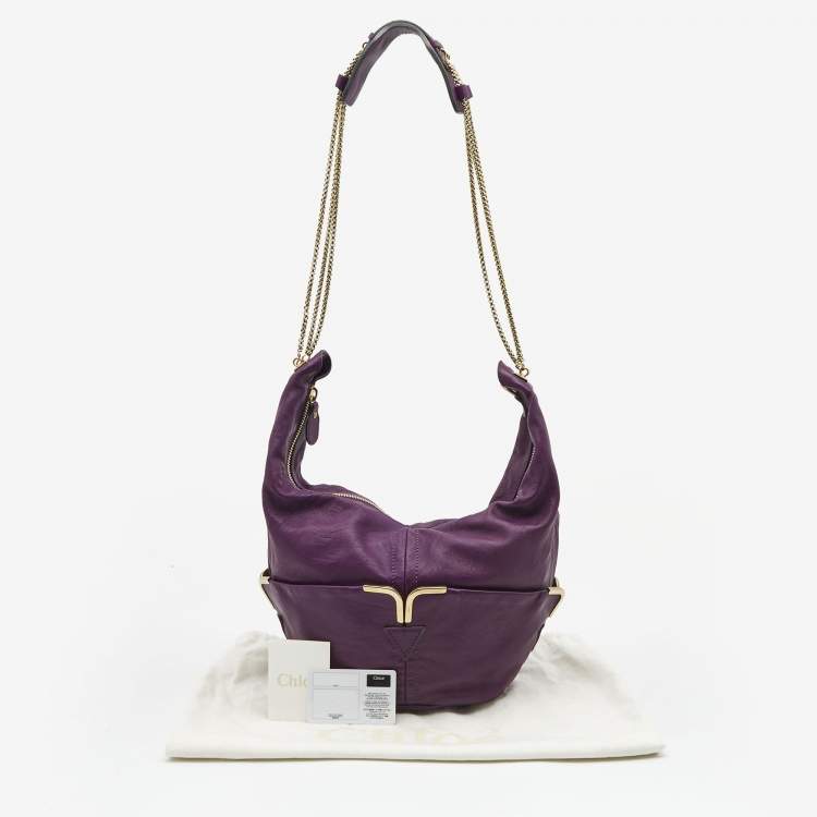 Pre Owned Chloe Purple Leather Milton Triple Chain Hobo