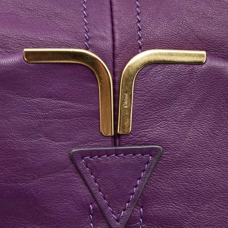 Pre Owned Chloe Purple Leather Milton Triple Chain Hobo